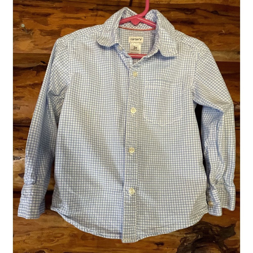 Carter's Button Up Long Sleeve Blue & White Plaid Size 3T‎